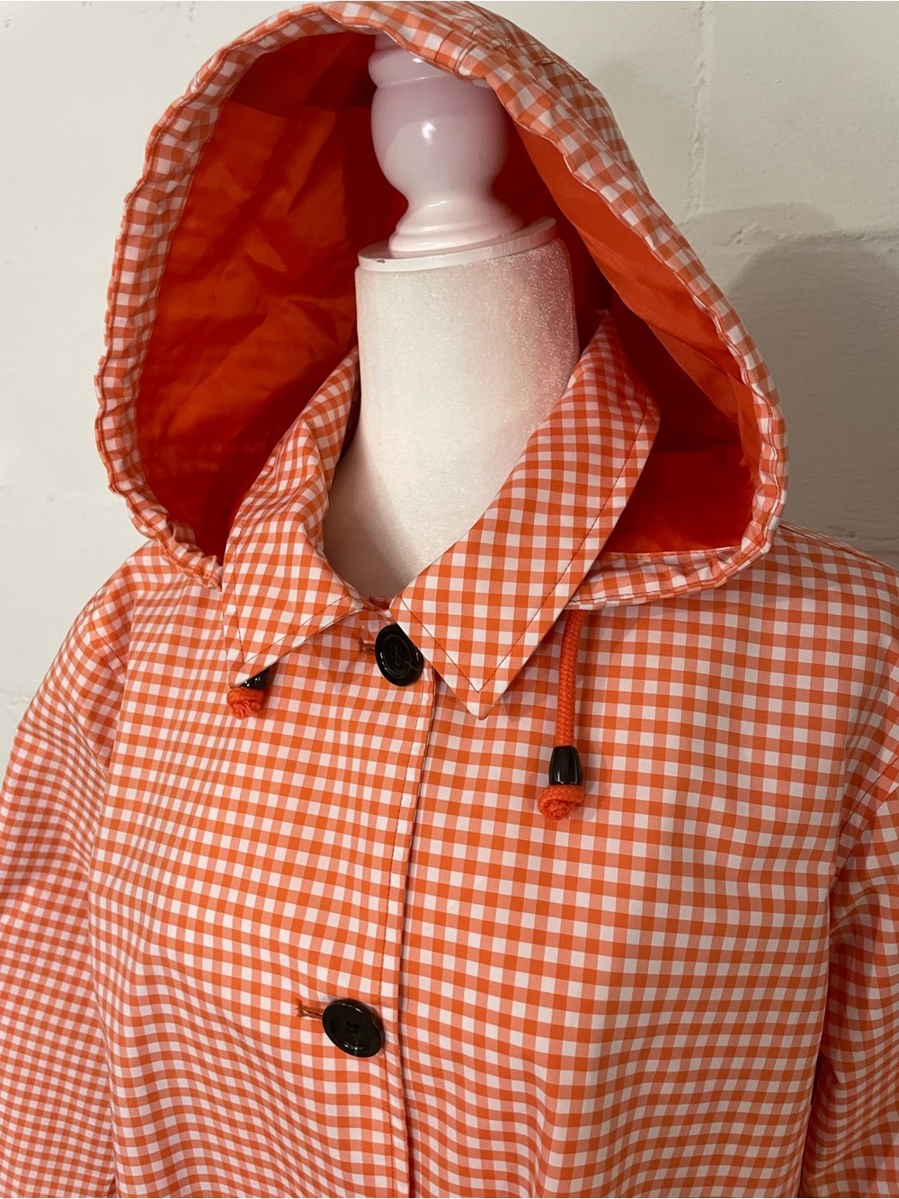 Lands' End Orange Gingham Hooded Trench Coat - Picture 2 of 4